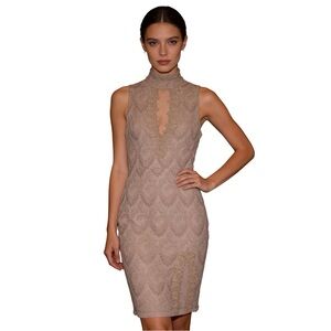 PRIVY PRIVILEGED Beige Lace Cocktail Dress. Item# 0070